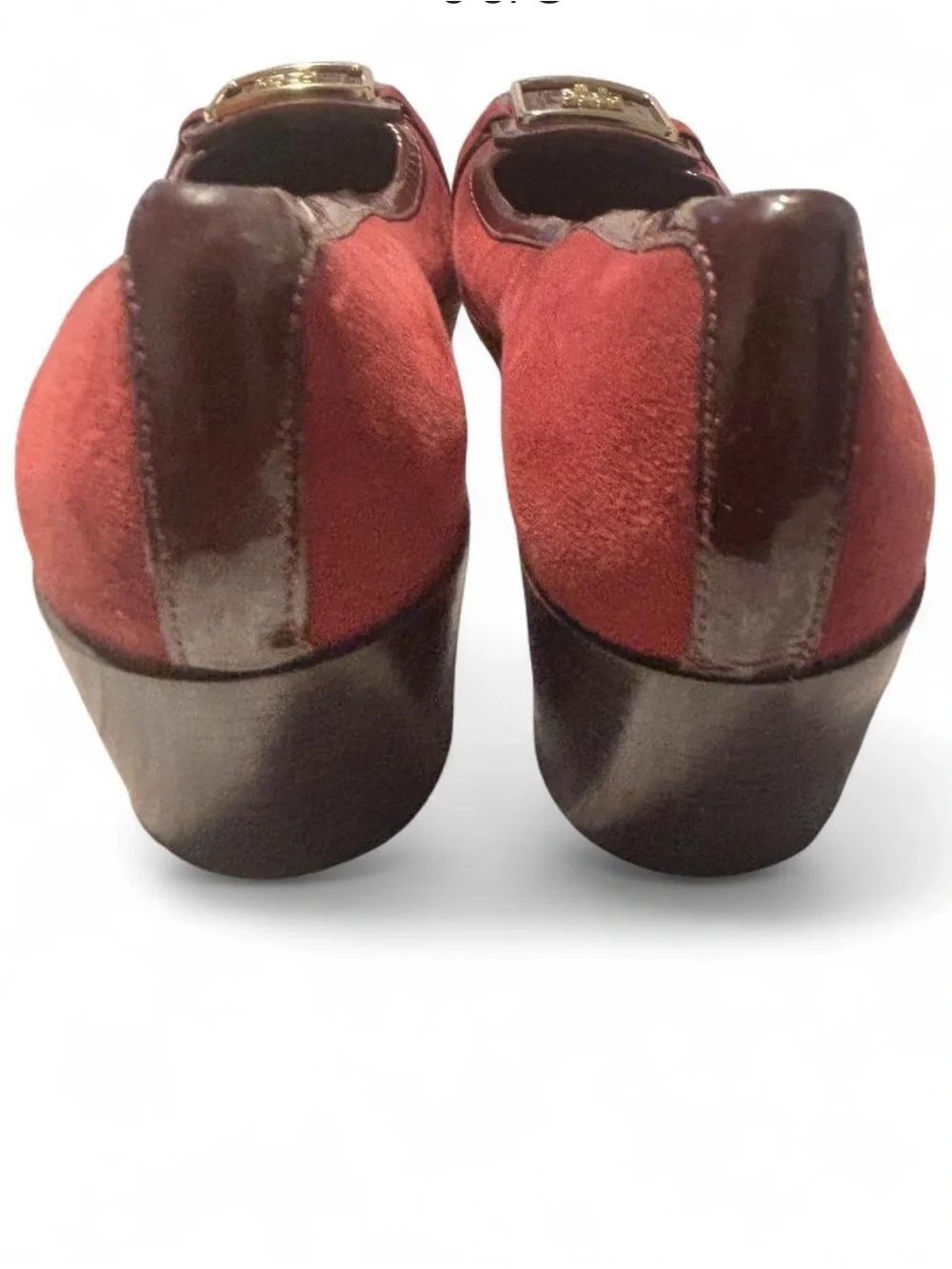 Tory Burch Size 7.5M Burgundy Suede Gorgeous Logo Square-Buckle Flats